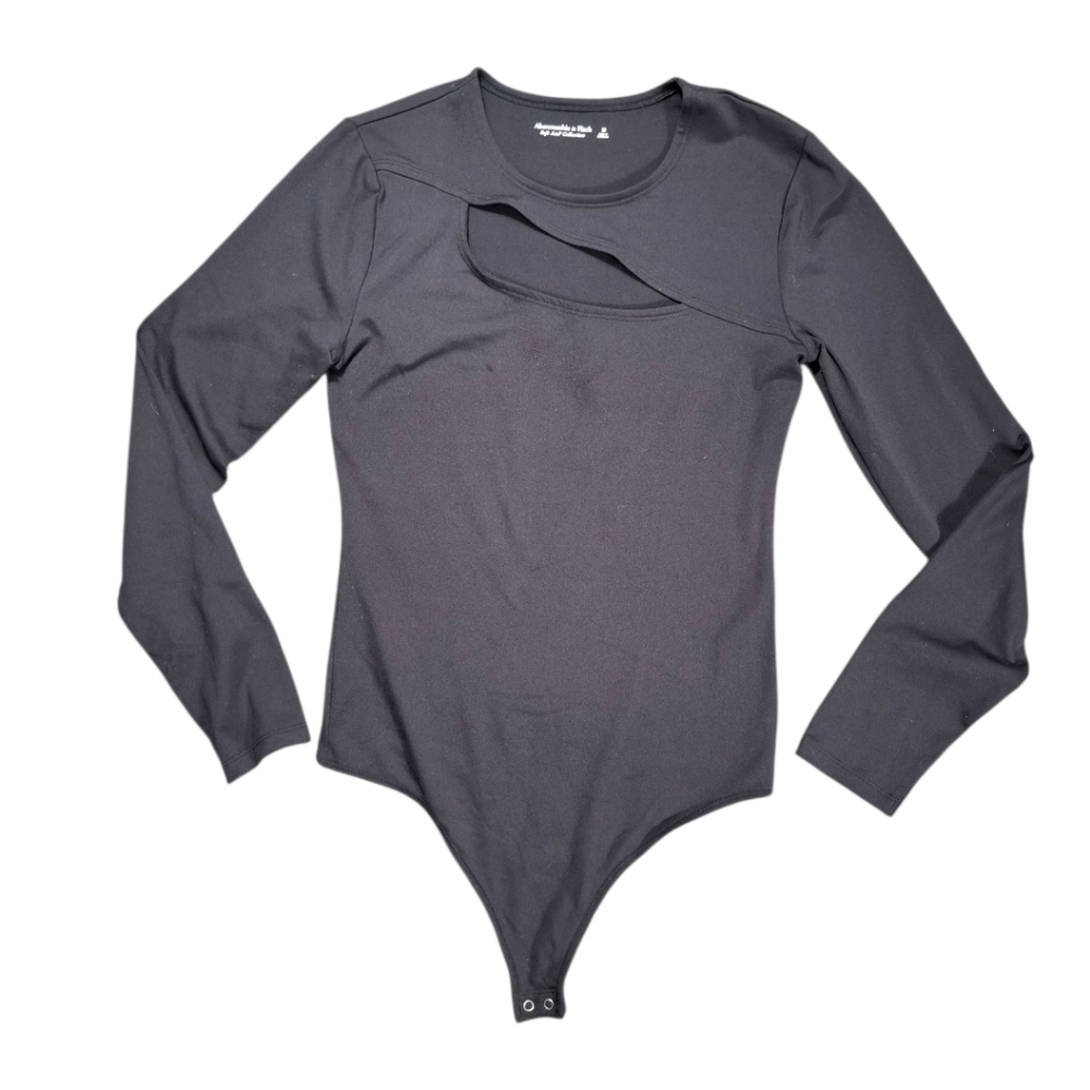 Abercrombie & Fitch Women's Black Cutout Long Sleeve Thong Bodysuit Top Size M